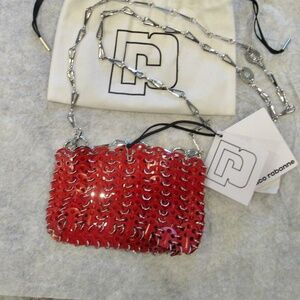 Brand New PACO RABANNE $850 "Nano Disc 1969" metal chain link shoulder bag. Red